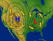 High and low pressure indicated by isobars