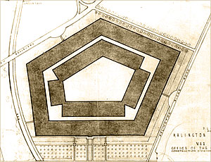 Early sketch of pentagonal design at Arlington Farms site