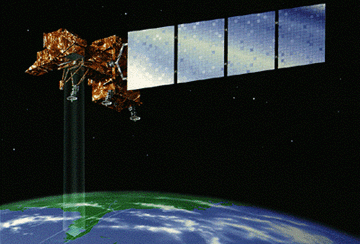 Artist's conception of Landsat 7 orbiting the Earth.