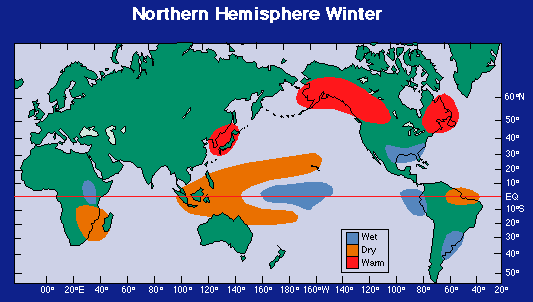 Precipitation anomalies during El Niño in Winter