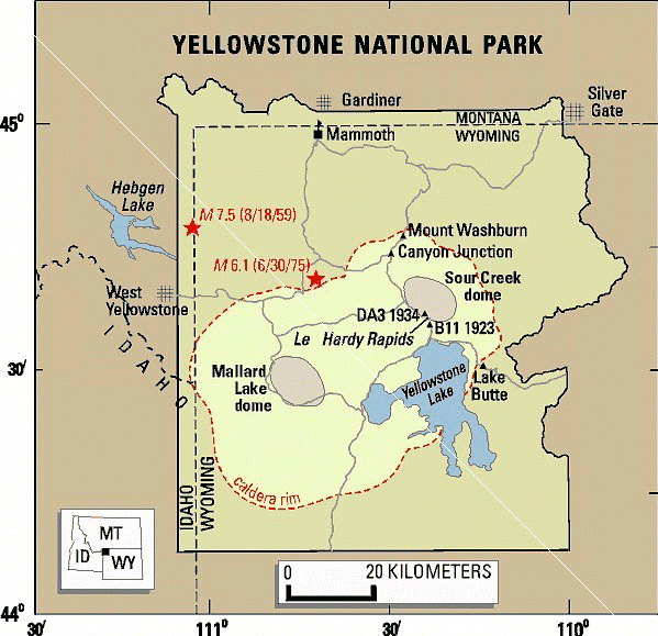 Supervolcano Yellowstone caldera map